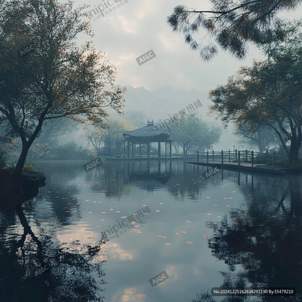 晨雾中的怀思亭