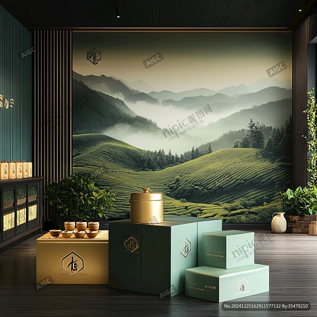 包装插画手绘茶山