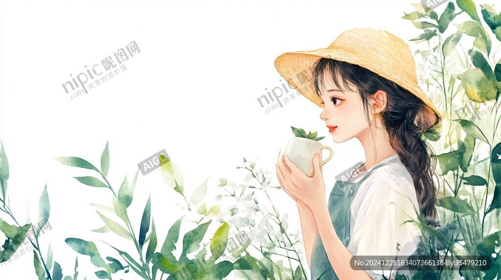 茶叶女孩插画