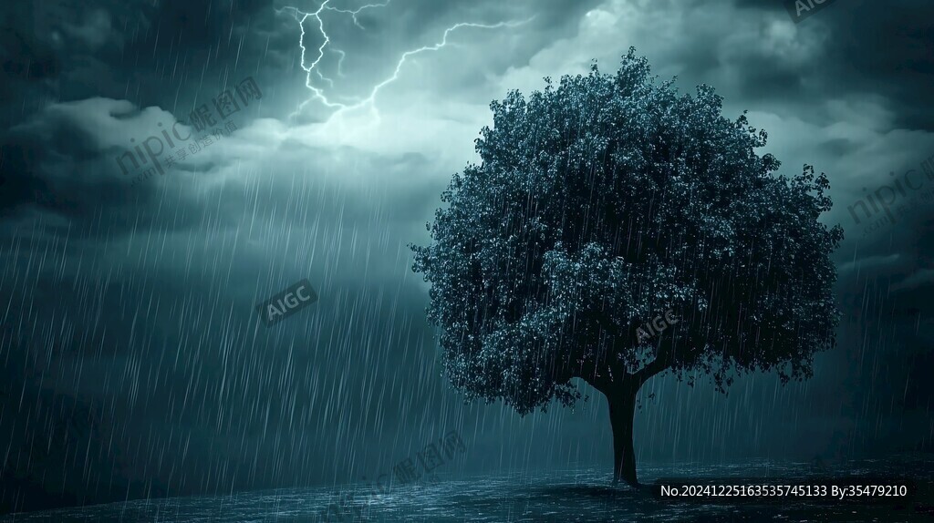 风雨中的树