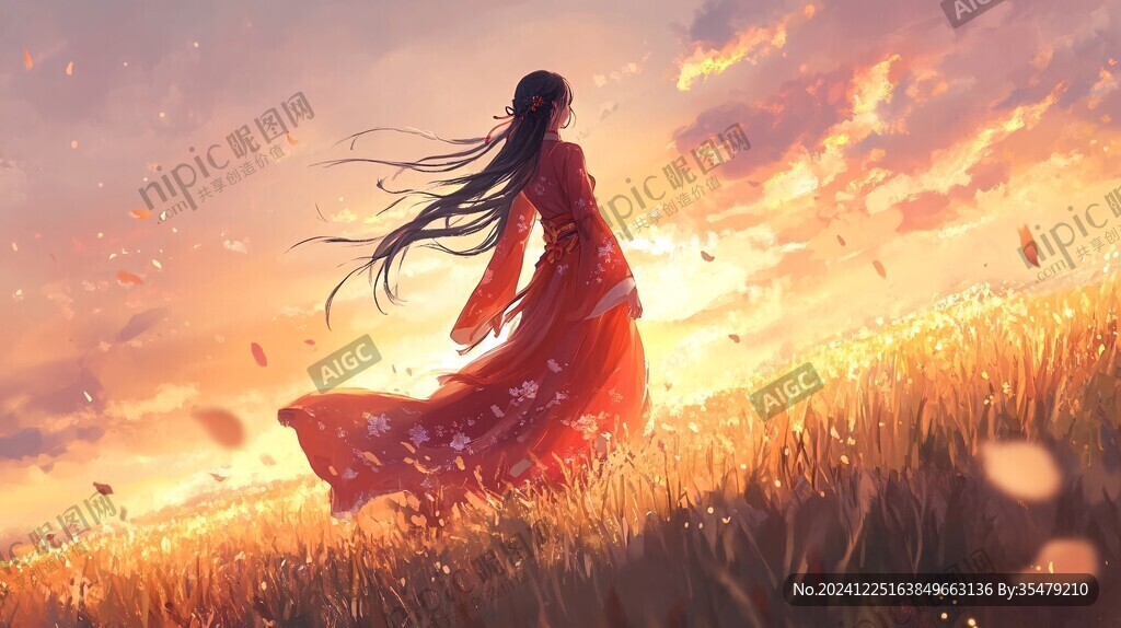 插画夕阳下