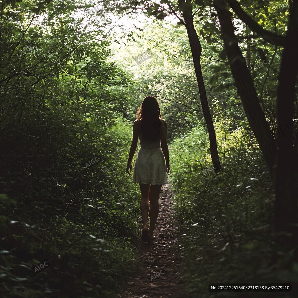 林荫小道美女背影