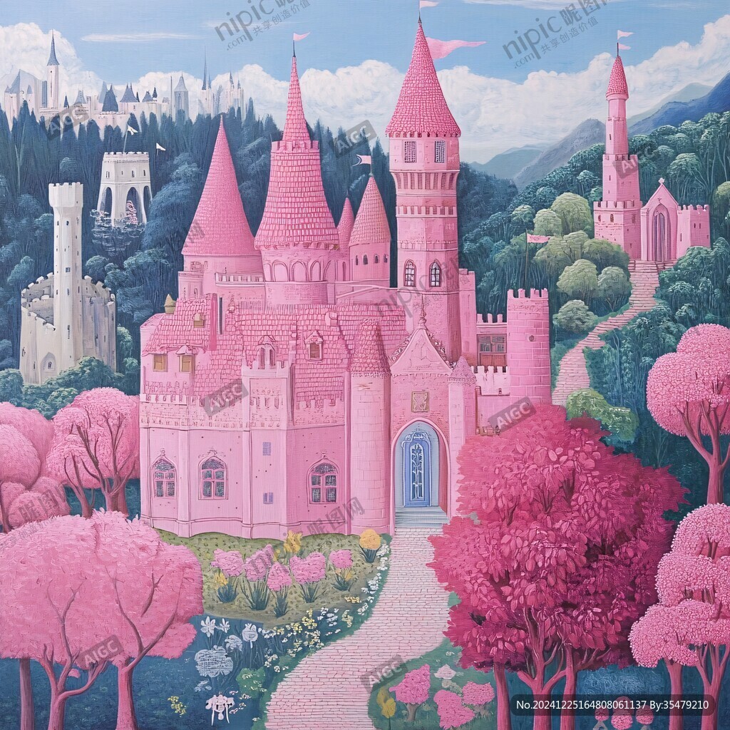 粉色城堡插画