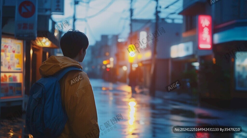 夜晚雨中行走的人