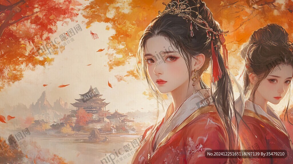 红衣少女设计古风