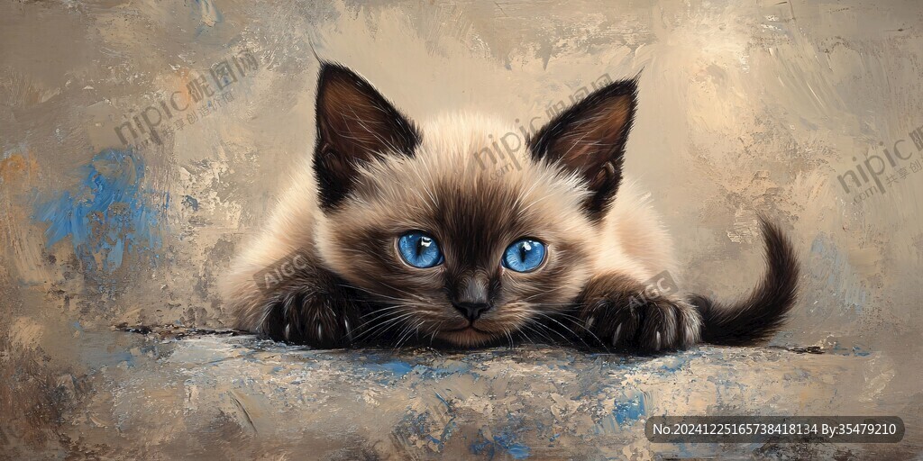 手绘大眼萌猫咪装饰画