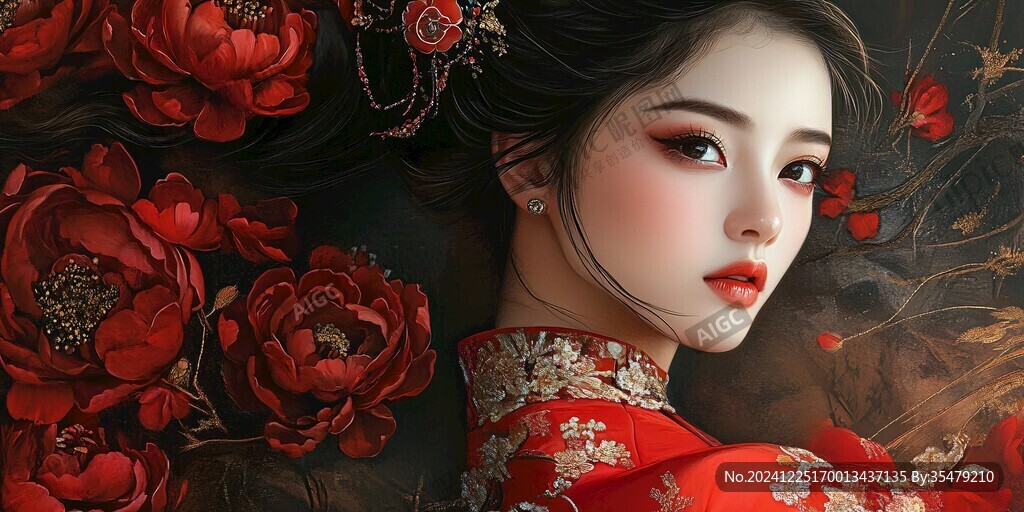 中式新娘插画