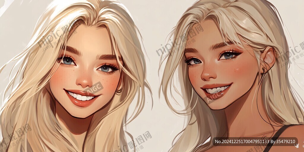美女插画对比