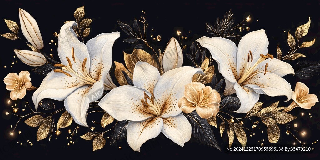 高精手绘黄金拉丝花卉