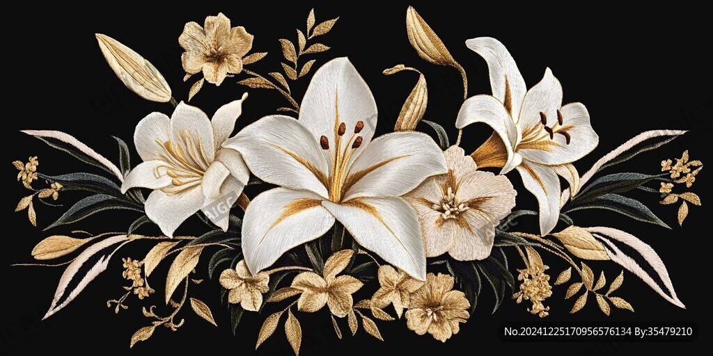 高精手绘黄金拉丝花卉
