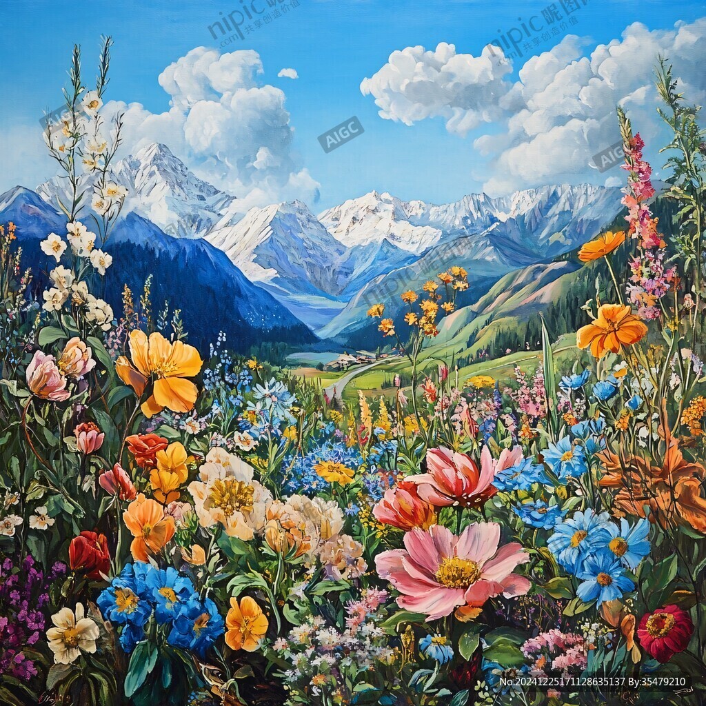 巨幅花草山水