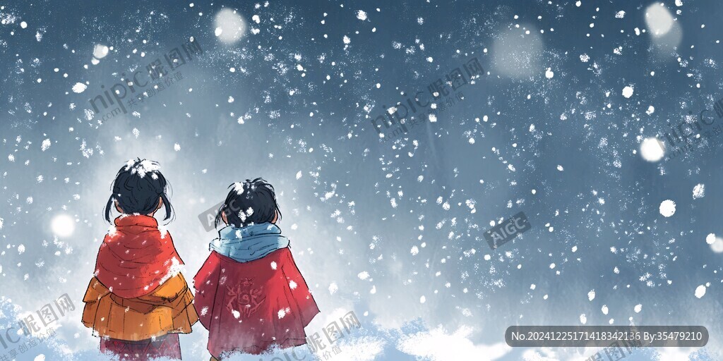 大雪女孩插画