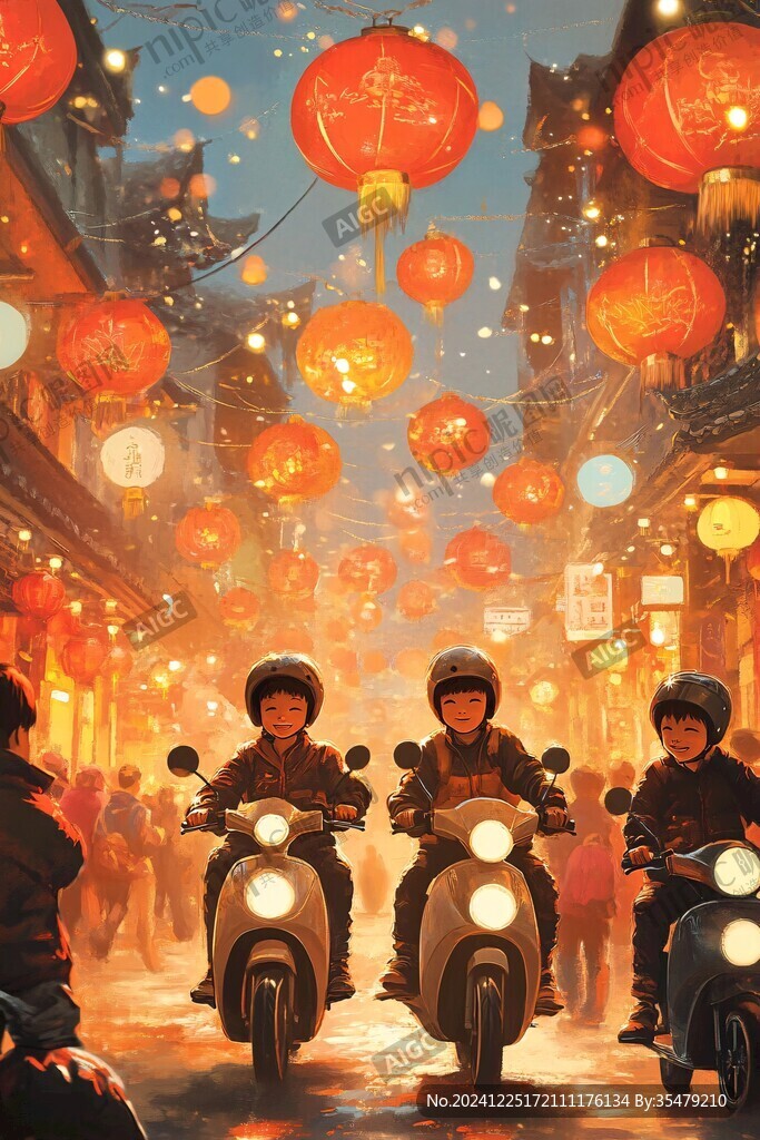 过年场景插画
