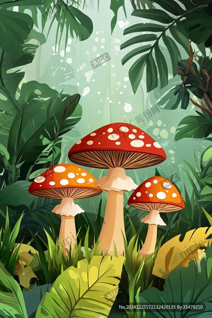 采蘑菇插画