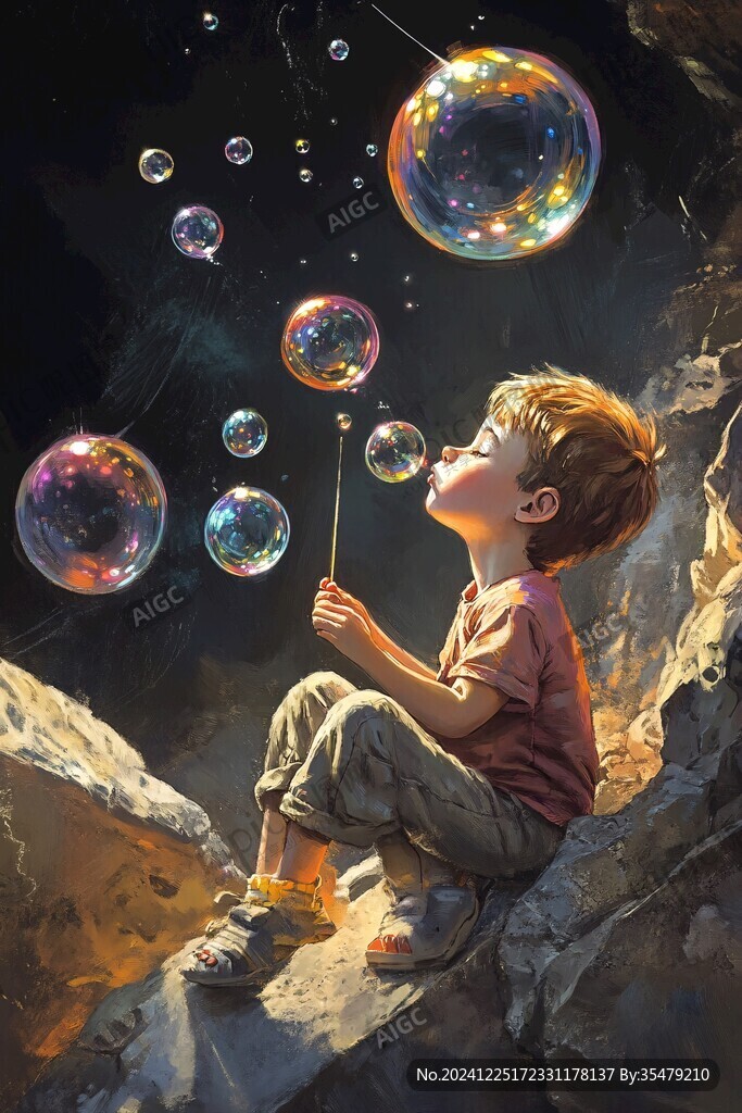 吹泡泡插画