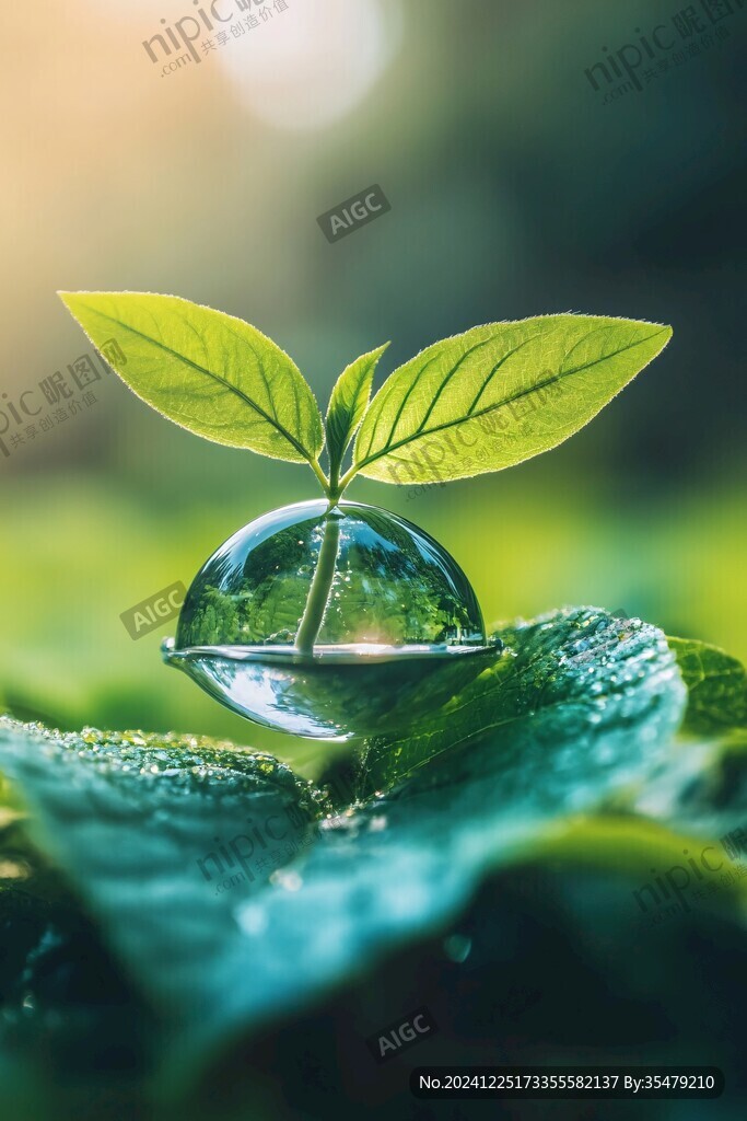 草药水珠绿叶环保素材