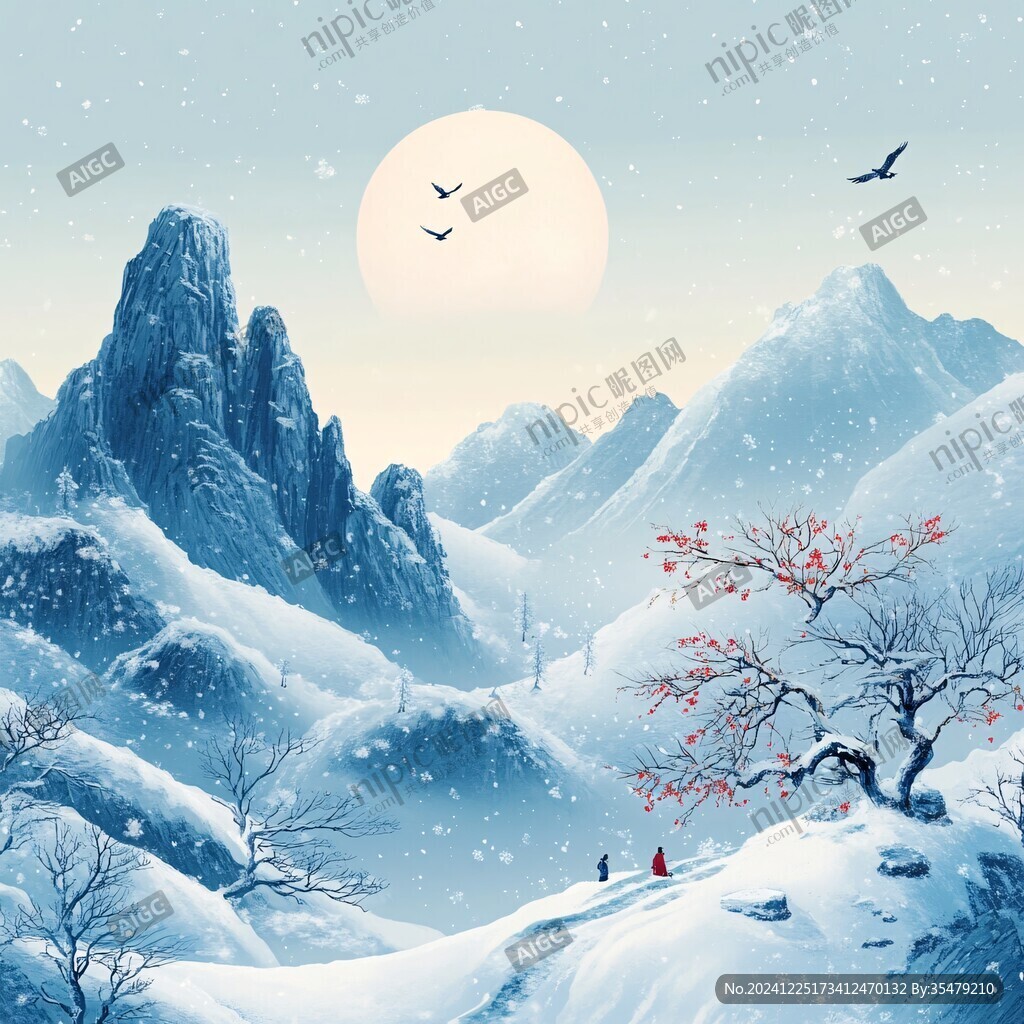 雪景山水插画