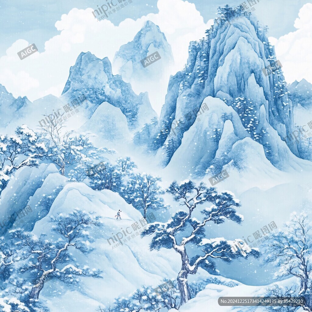 雪景山水插画