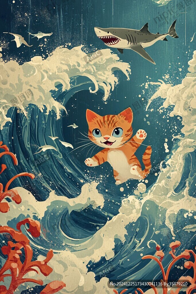 古风海浪包装插画