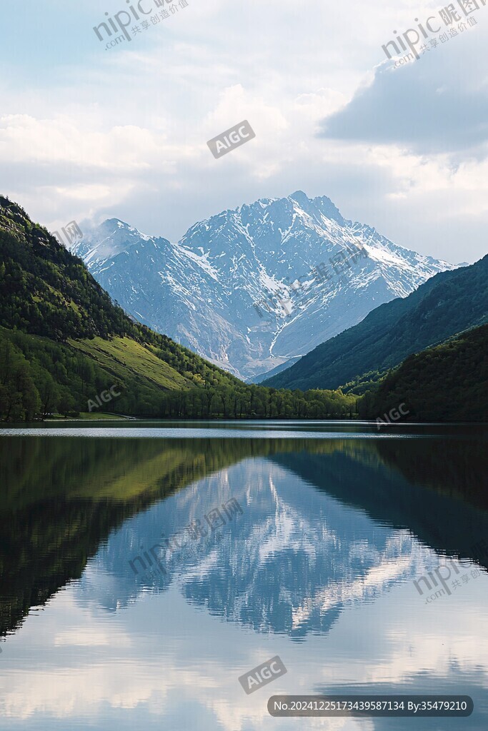雪山湖泊倒影