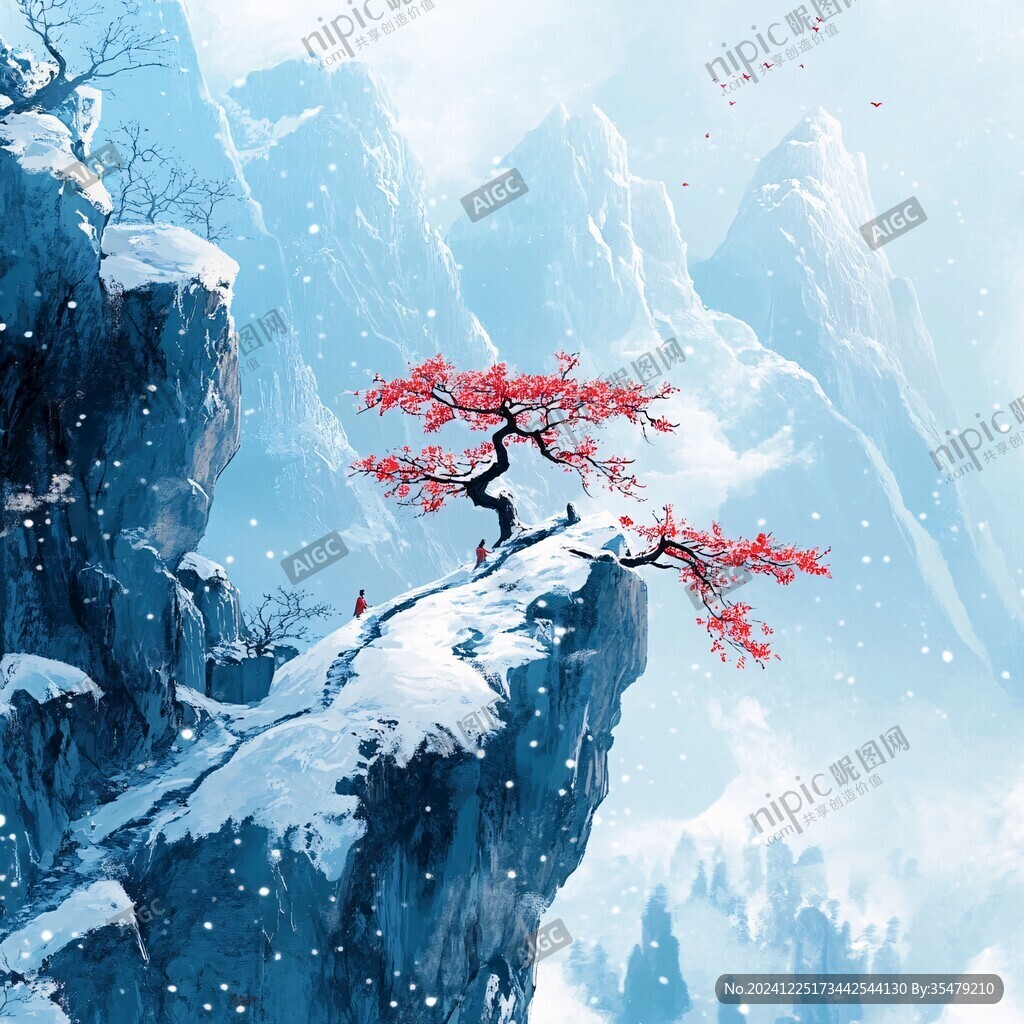 雪景山水插画
