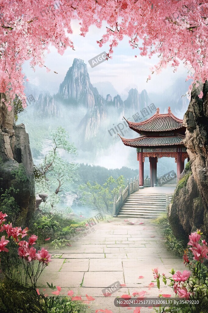 桃花源记古风山水插画