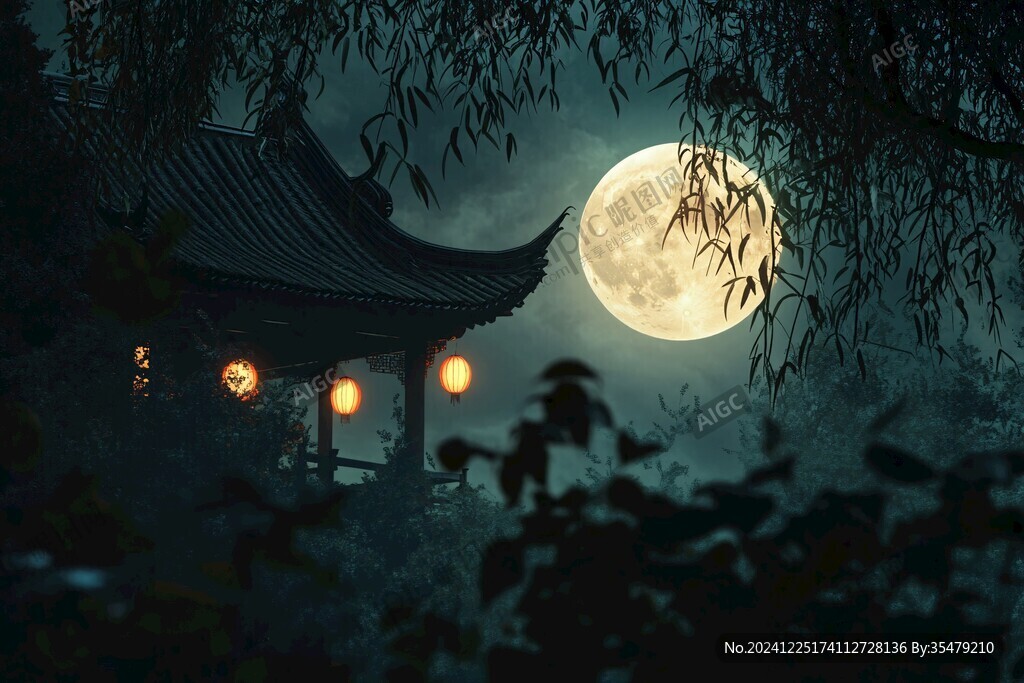 竹林圆月