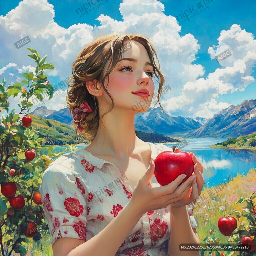 手绘苹果少女