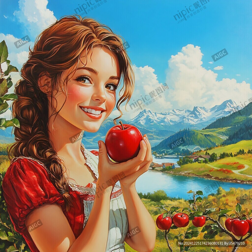 手绘苹果少女