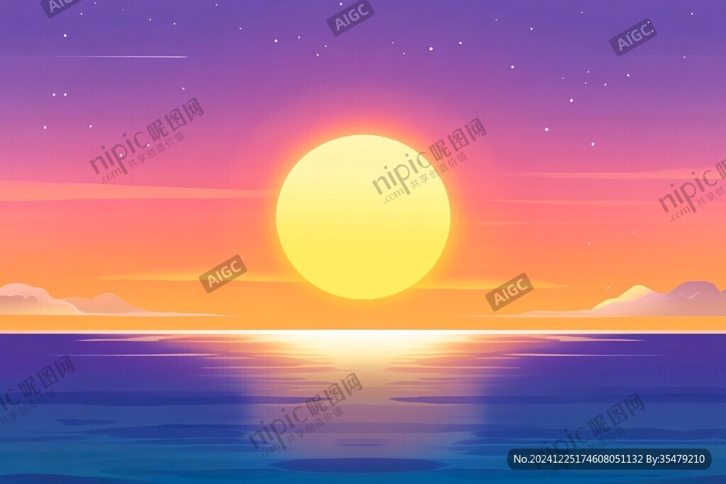 海上落日插画