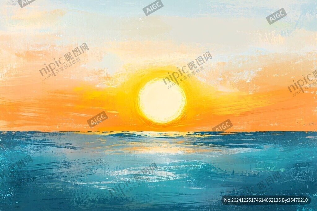 夕阳手绘