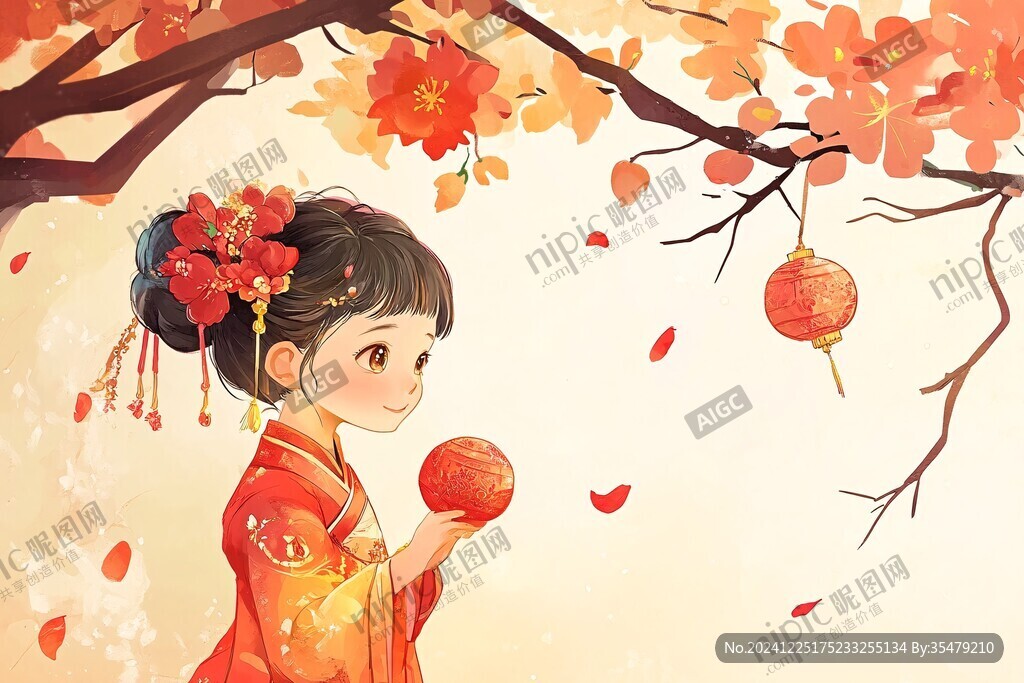 过年女孩插画