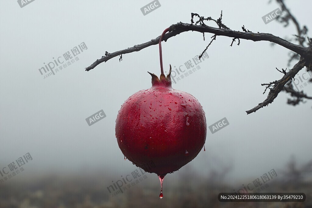 雨中石榴果