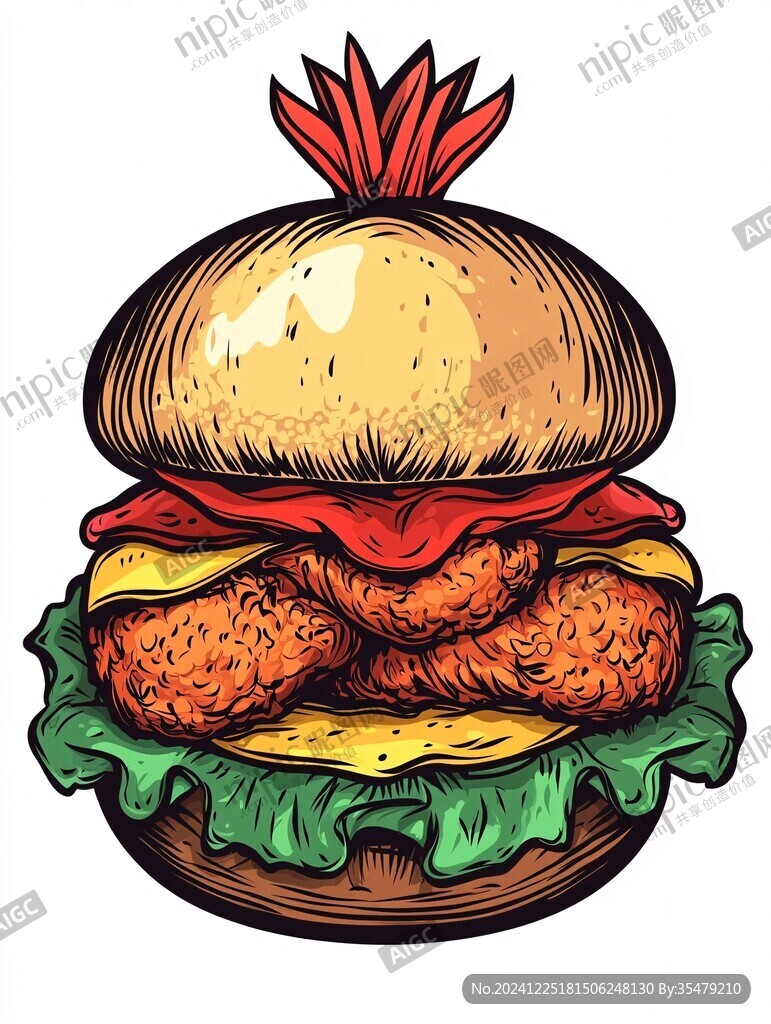 鸡肉汉堡插画