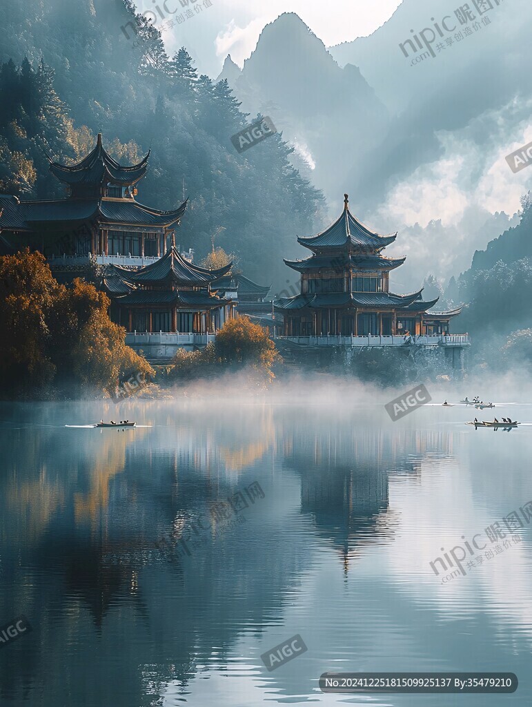 山水楼阁雅致意境风