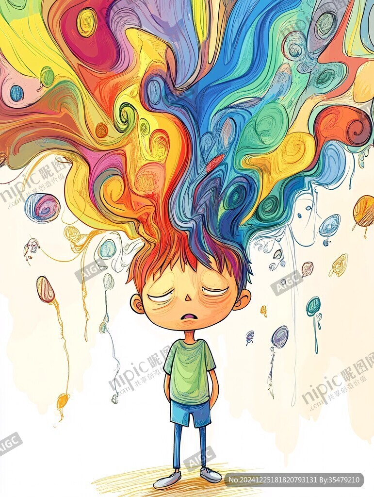 手绘梦幻快乐男生插图