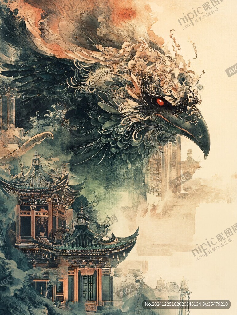 凤凰古风插画