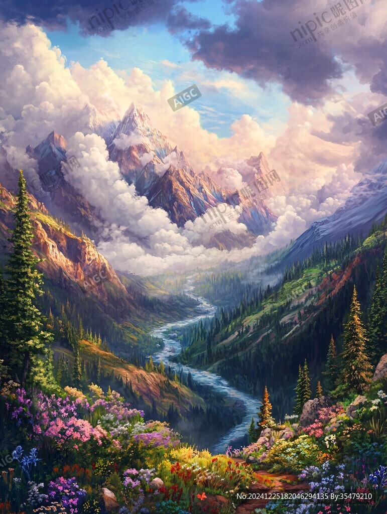 风光人间仙境油画