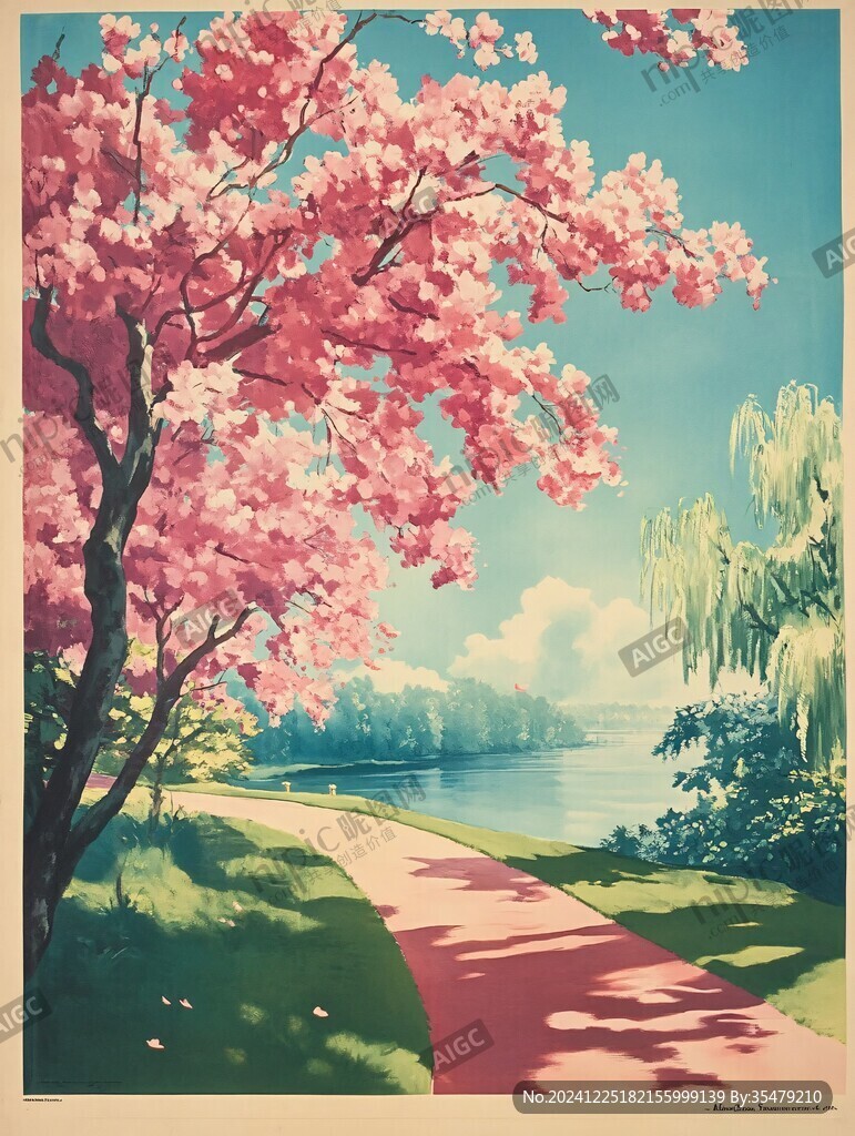 早樱油画