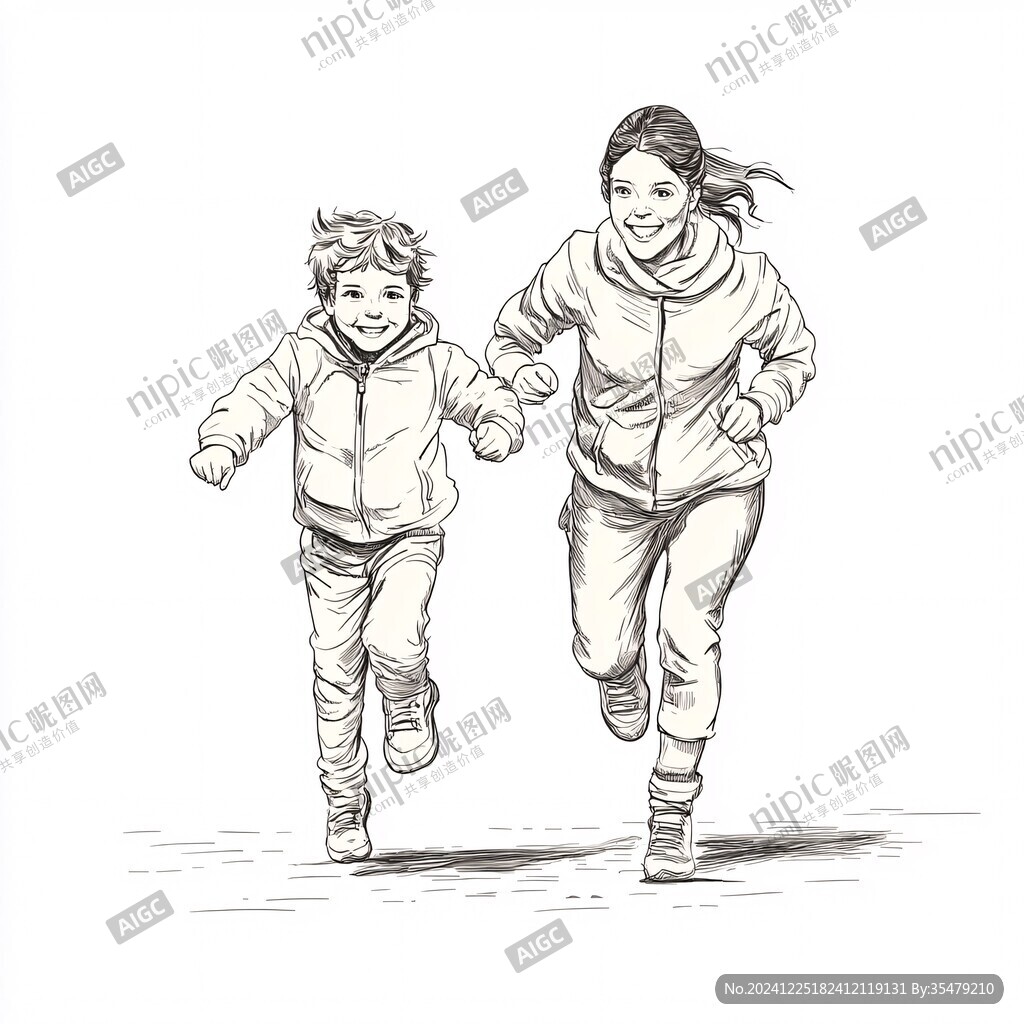 手绘奔跑的少年