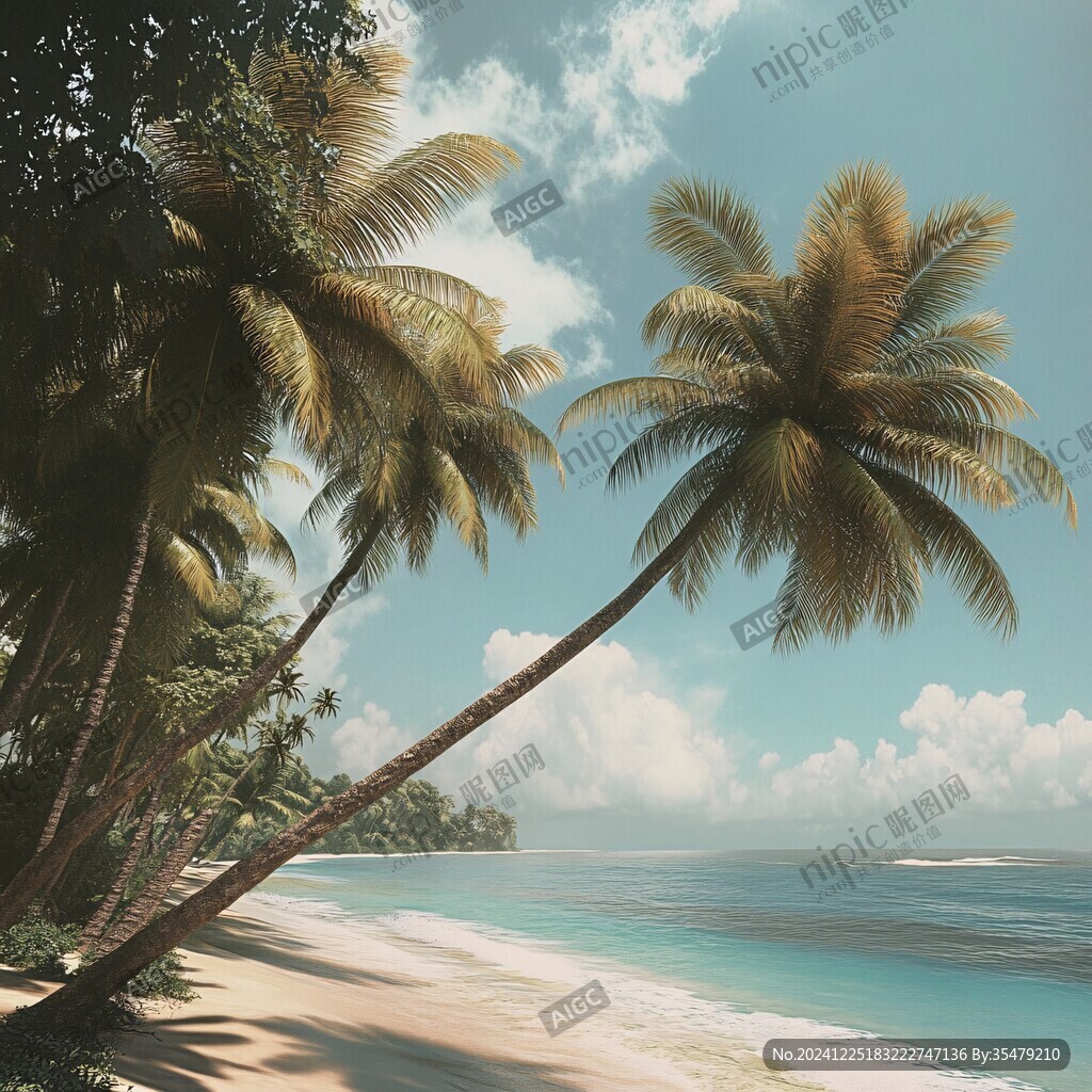 椰林海滨大海树木