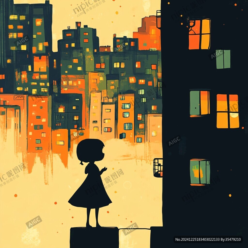 孤单的小女孩插画