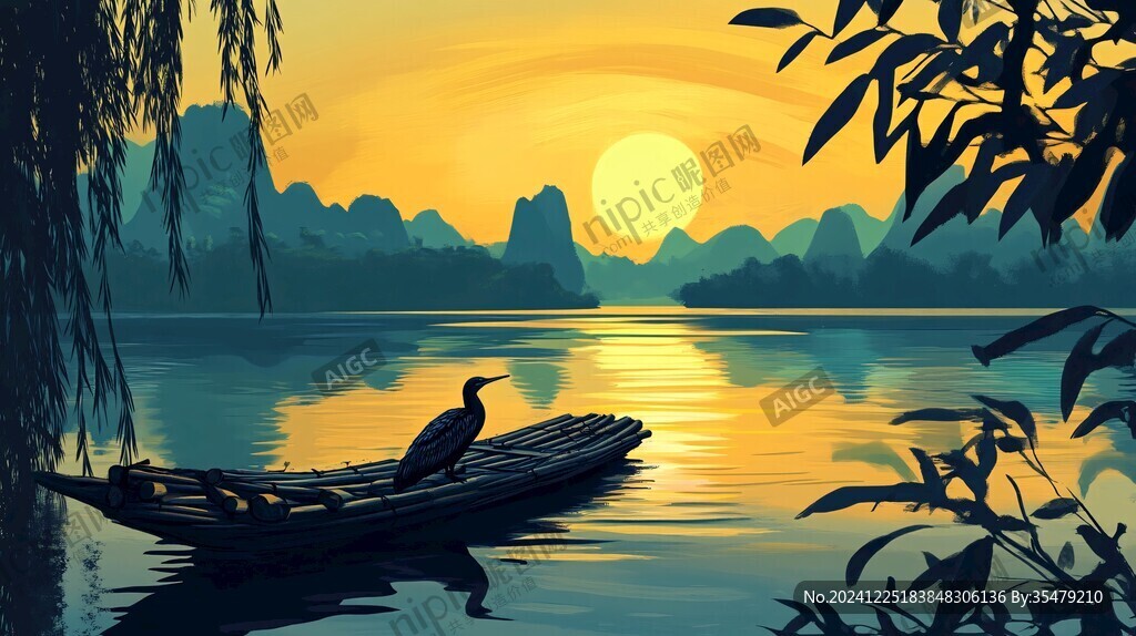 竹筏插画