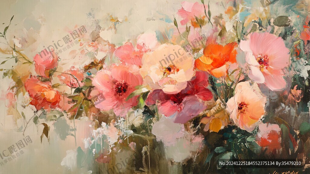 手绘油画花卉