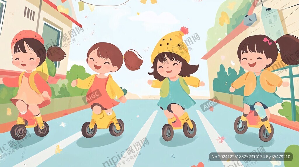 儿童滑步车插画