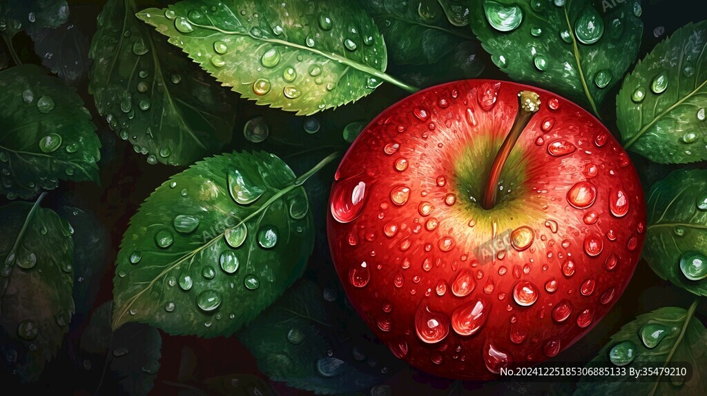 红色带露珠苹果