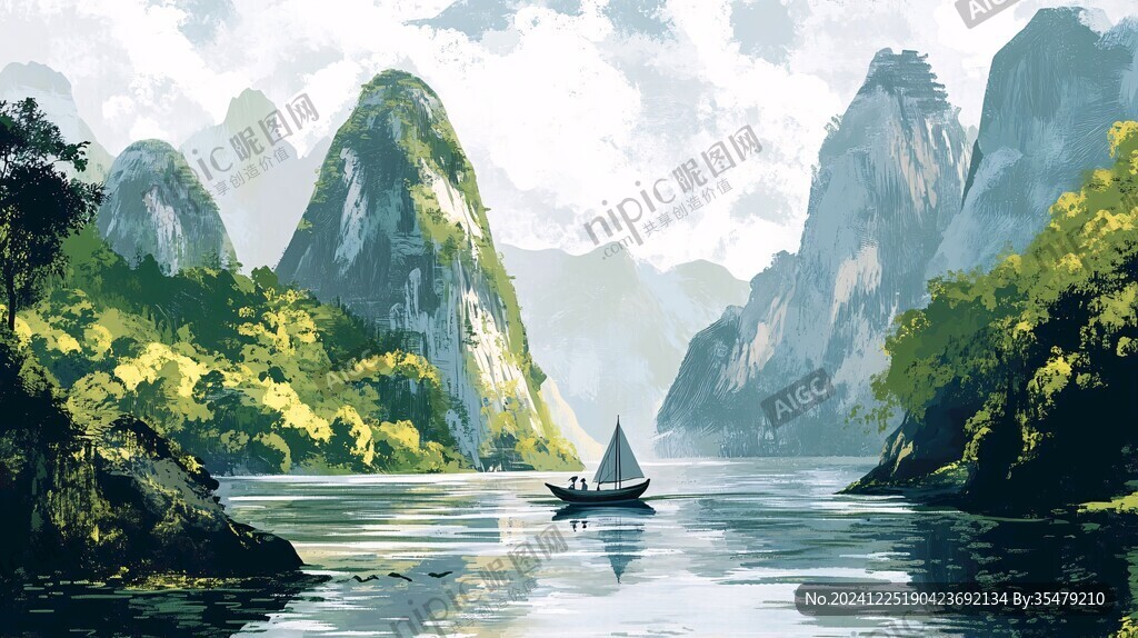山水行舟插画