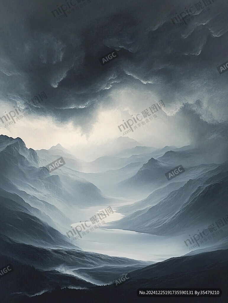 蓝色调山风景