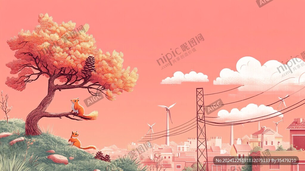 秋天治愈插画