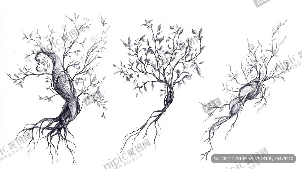 树枝插画线稿